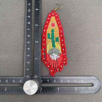 Western style Cactus Seed Beads Tassel Earrings - WJ/SB