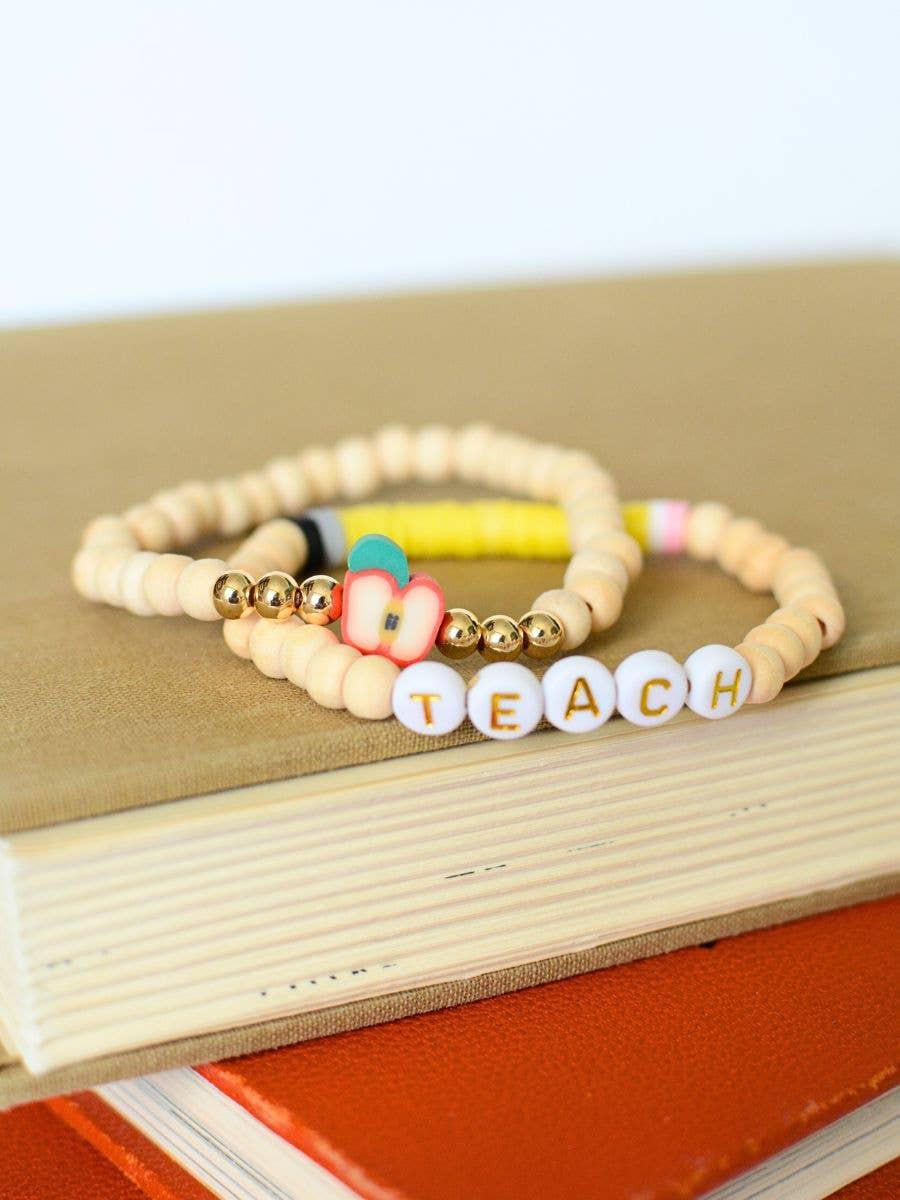 Teacher Apple Charm Bracelet Stack