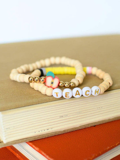 Teacher Apple Charm Bracelet Stack