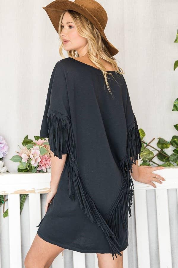 Fringe Back T-shirt Mini Dress - Navy
