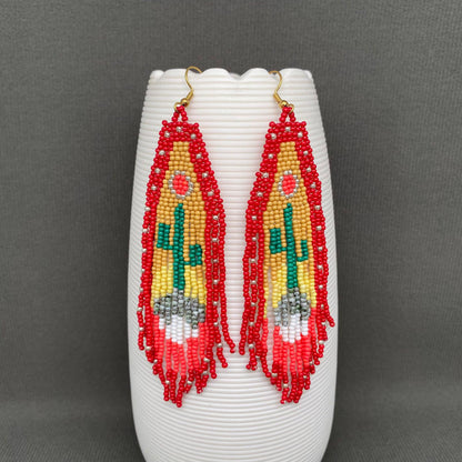 Western style Cactus Seed Beads Tassel Earrings - WJ/SB