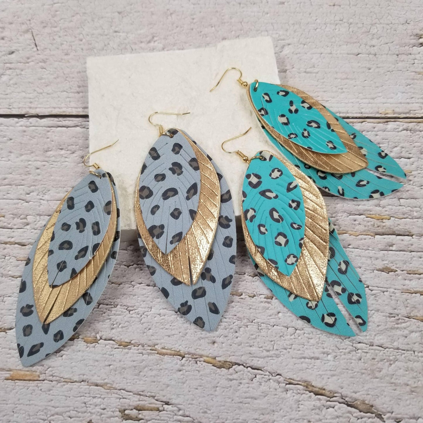 Leopard Three-ply Leaf Earrings