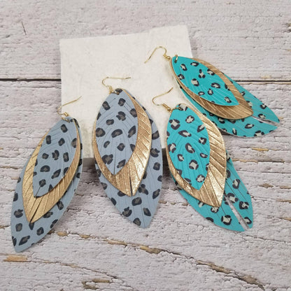 Leopard Three-ply Leaf Earrings