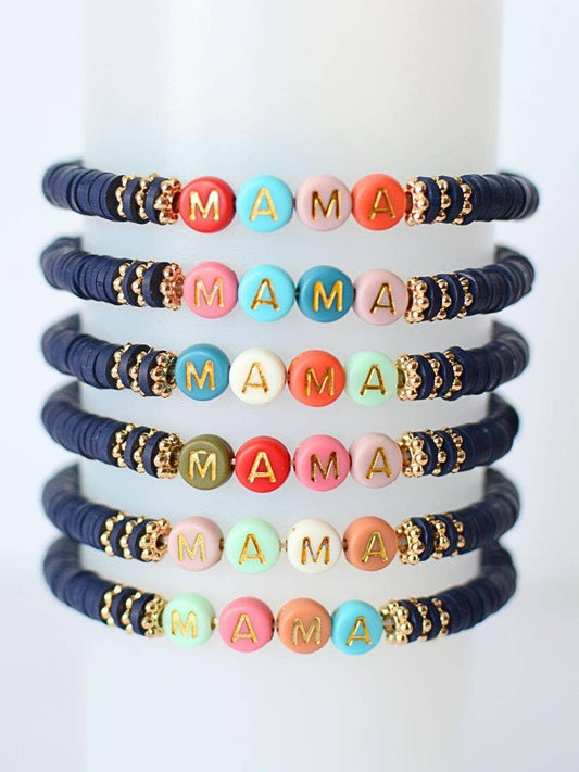 Multi-Colored MAMA Stretch Bracelet – Navy