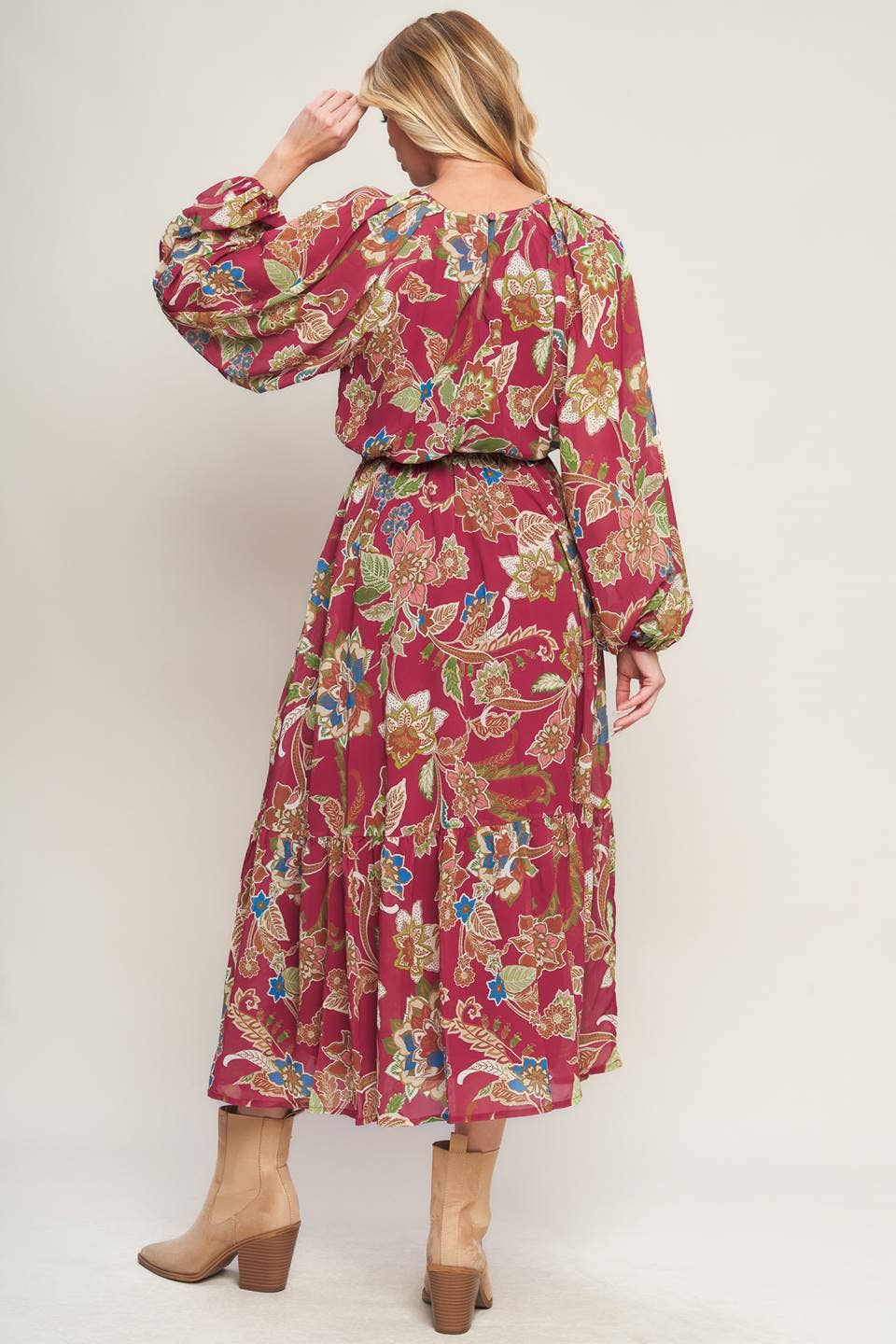 A printed woven midi dress - ID20511: MERLOT / Contemporary / L