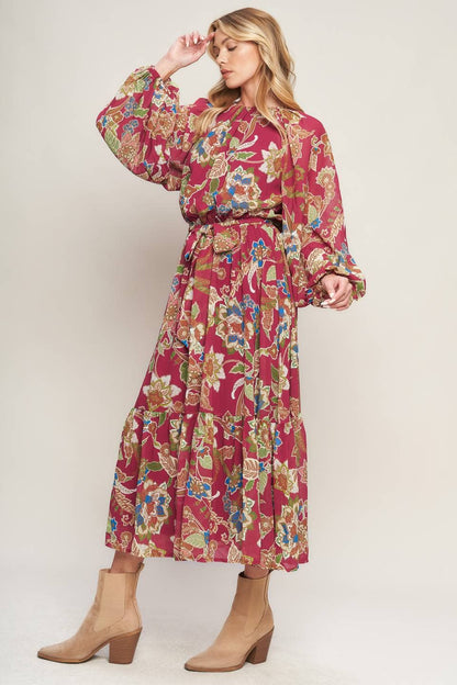 A printed woven midi dress - ID20511: MERLOT / Contemporary / M