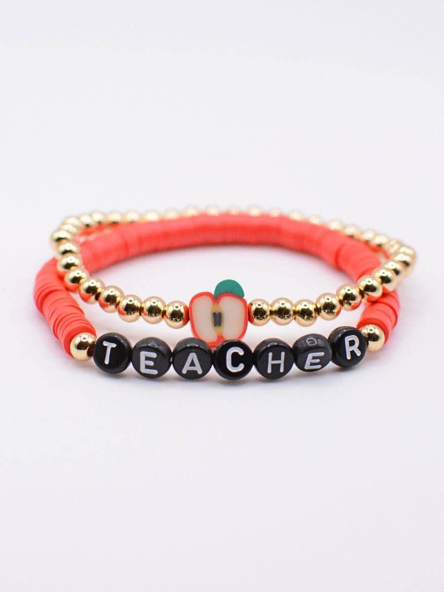 Red Teacher Bracelet Set