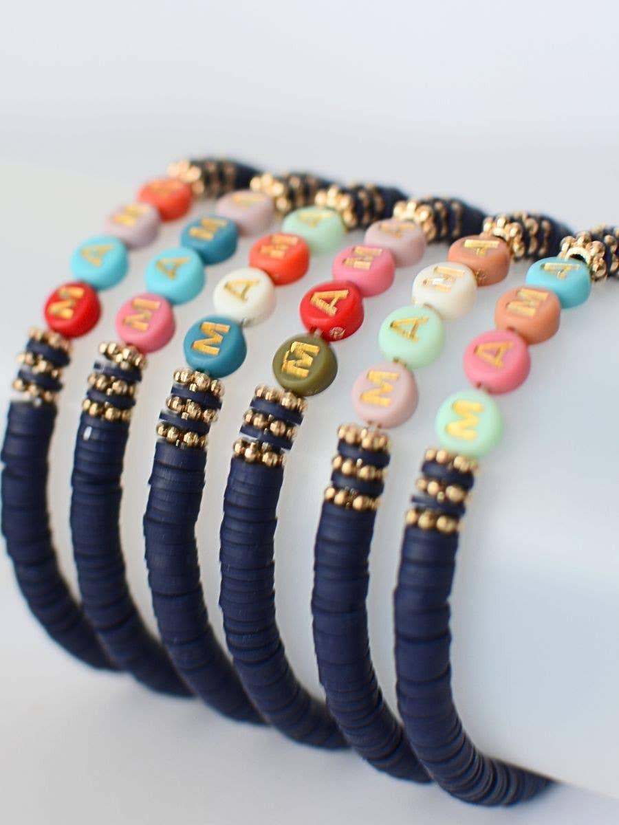 Multi-Colored MAMA Stretch Bracelet – Navy