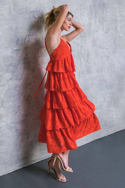 A textured woven midi dress - ID20203: TOMATO RED / SMALL