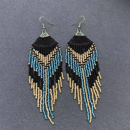 Bohemian Seed Beads Fringe Earrings - BJ/SB