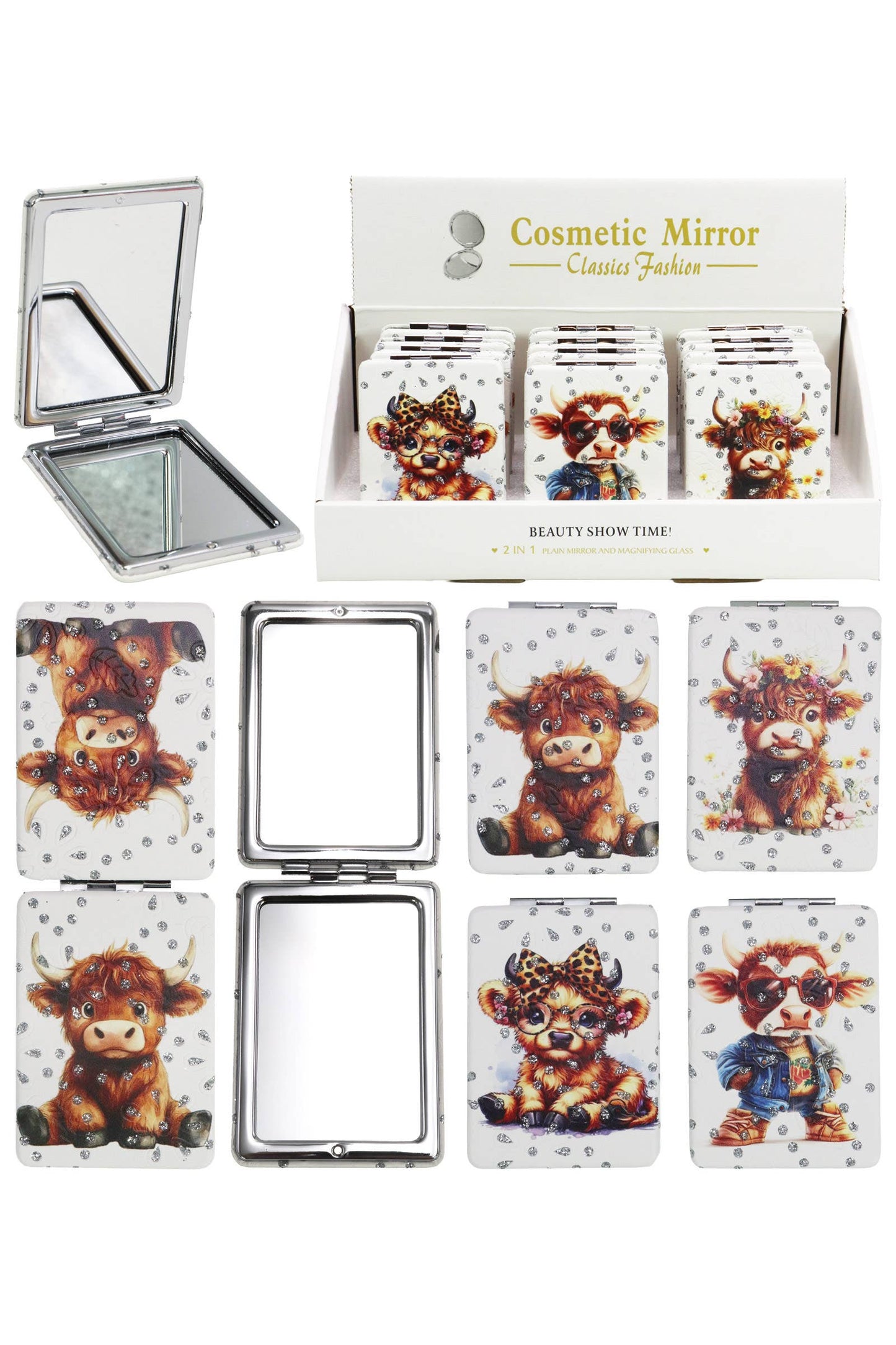 Highland Baby Cow Glitter Compact Mirror: Assorted / One Size