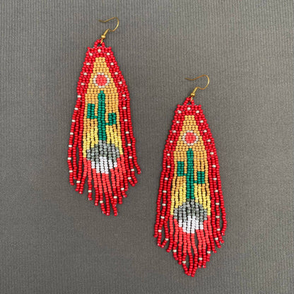 Western style Cactus Seed Beads Tassel Earrings - WJ/SB