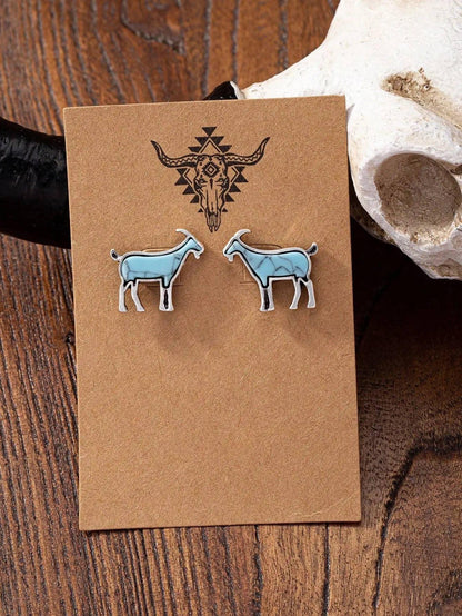 Turquoise Animals - Stud Earrings: Goat