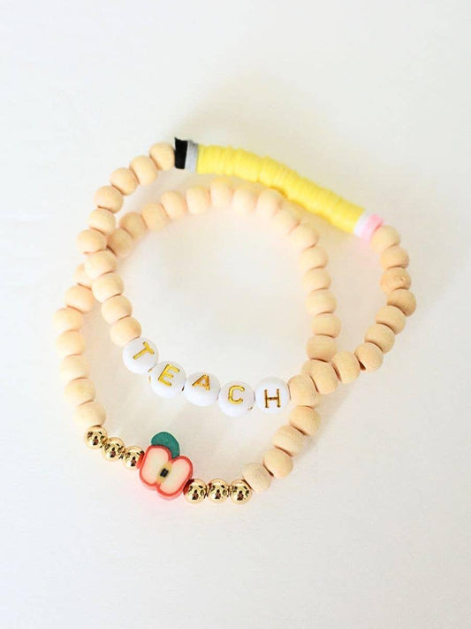 Teacher Apple Charm Bracelet Stack