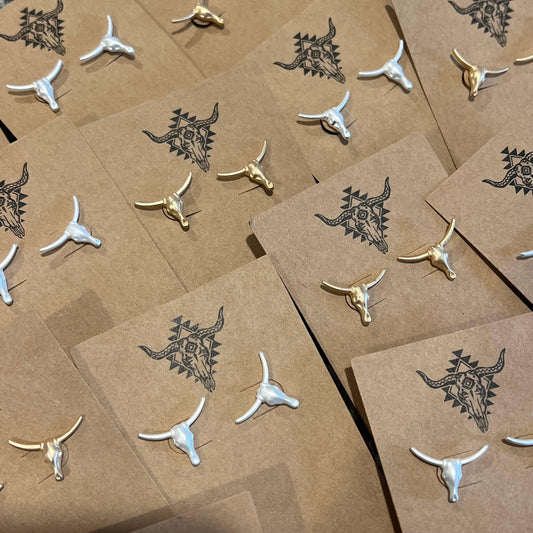 South Western Studs- Bull / Longhorn stud earrings : Silver / Bull