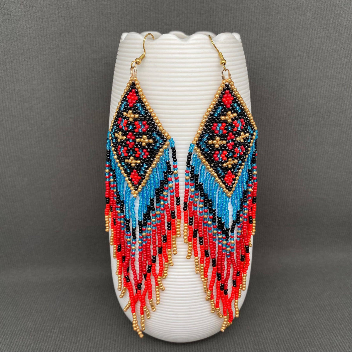 Boho Handmade Seed Beads Tassel Long Earrings - BJ/SB