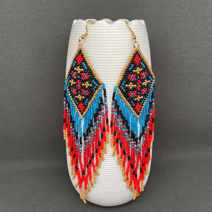 Boho Handmade Seed Beads Tassel Long Earrings - BJ/SB