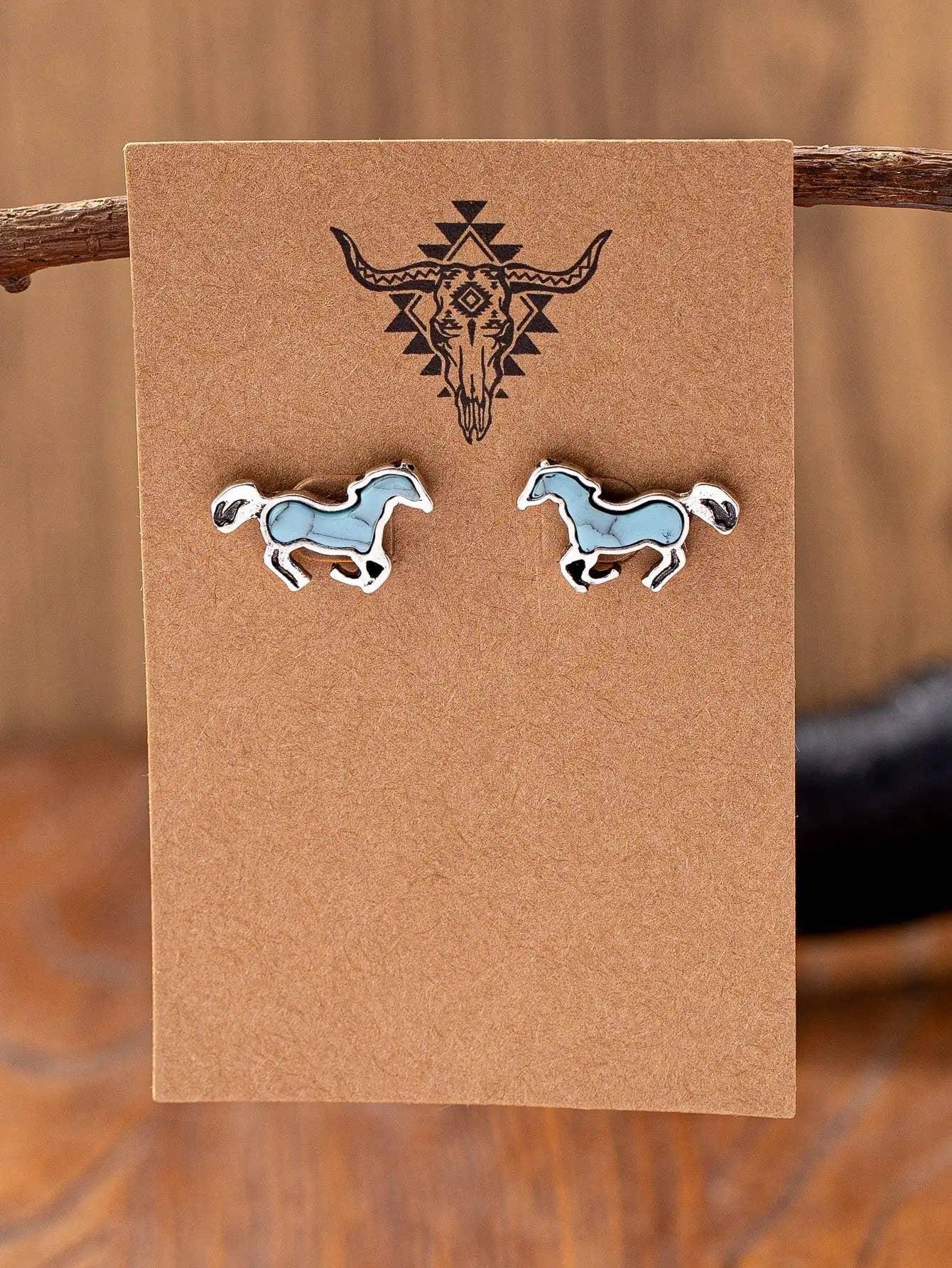 Turquoise Animals - Stud Earrings: Horse