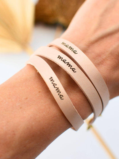 Mama Leather Engraved Small Cuff Bracelet