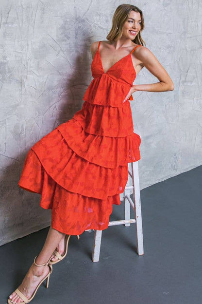A textured woven midi dress - ID20203: TOMATO RED / LARGE
