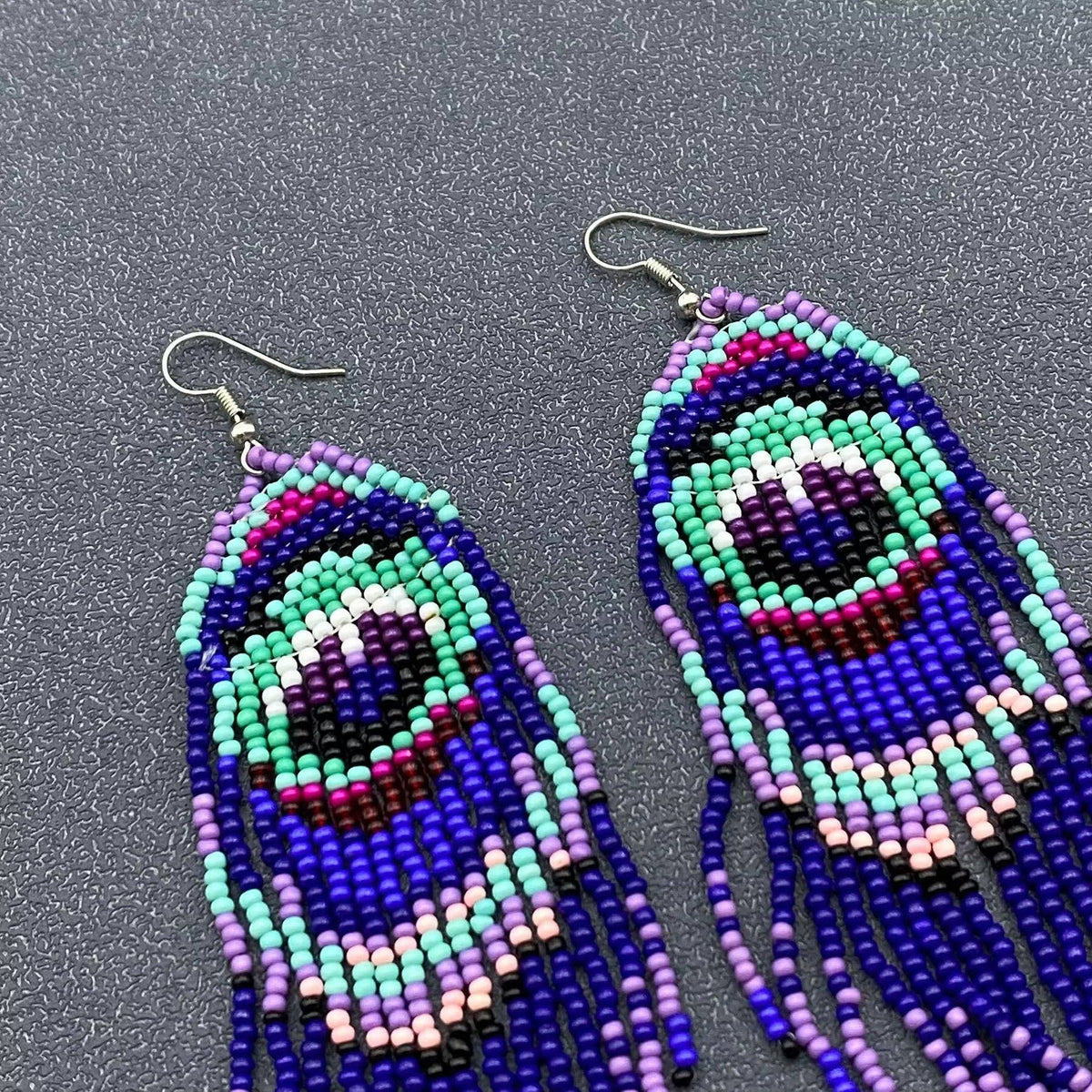 Colored Seed Beads Fringe Earrings - SB