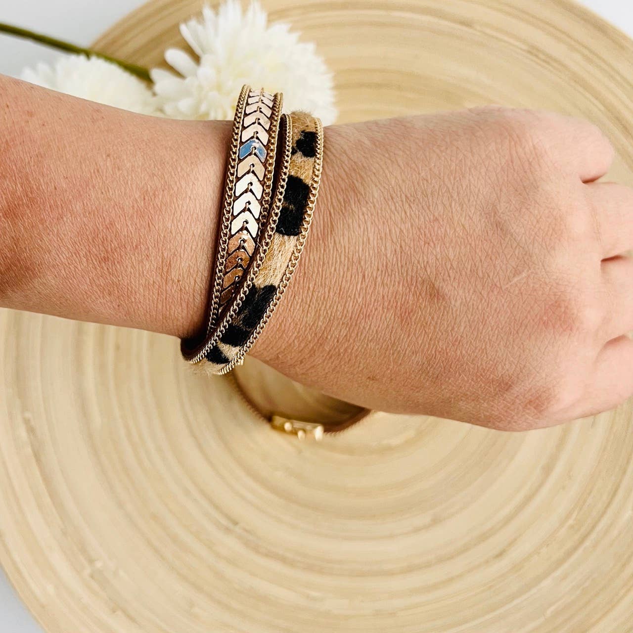 Gold Leopard Strap Bracelet | Magnetic Clasp | Boho Jewelry