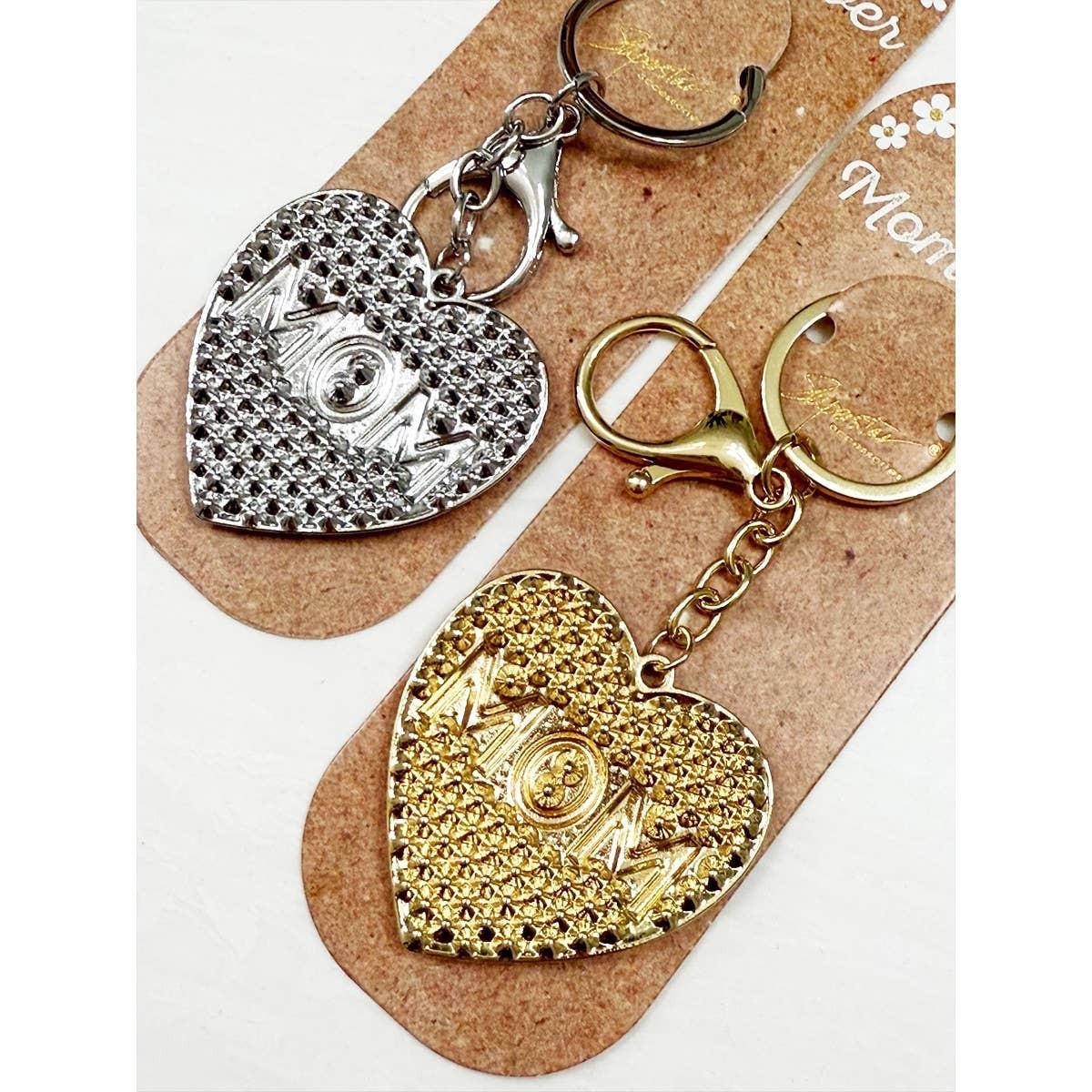 Mom Heart with Rhinestone Key Chain