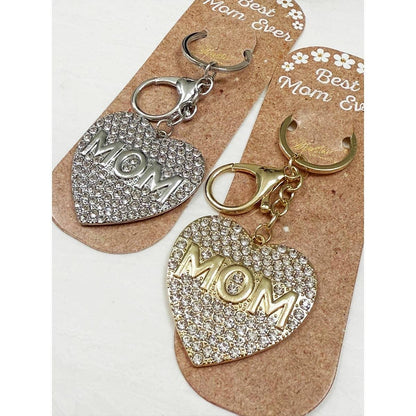Mom Heart with Rhinestone Key Chain