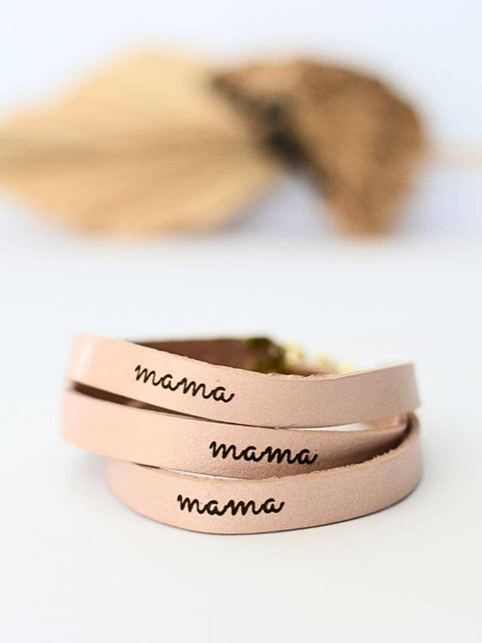 Mama Leather Engraved Small Cuff Bracelet