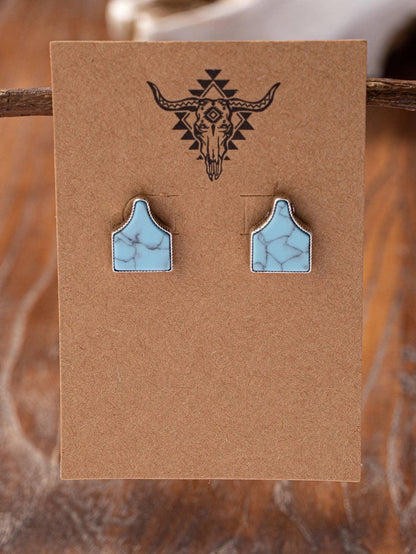 Cow Tag - Turquoise Stud Earrings: Black