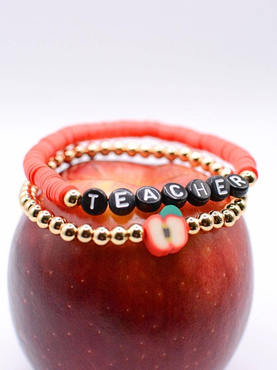 Red Teacher Bracelet Set