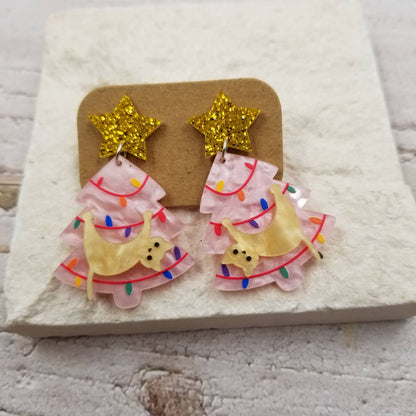 Barn Cat Christmas Tree Earrings