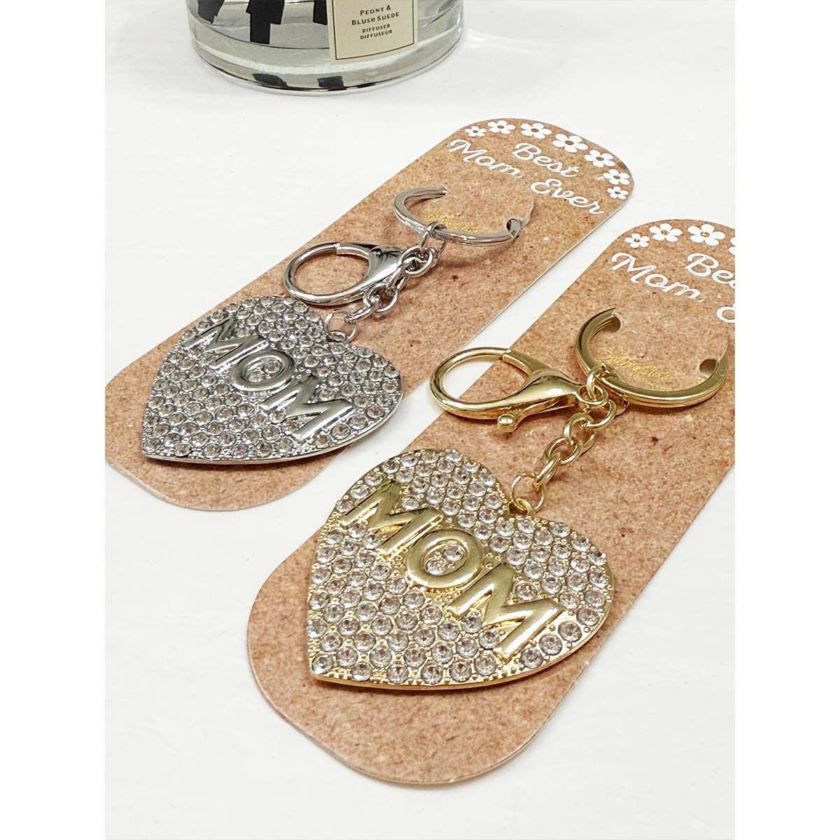 Mom Heart with Rhinestone Key Chain