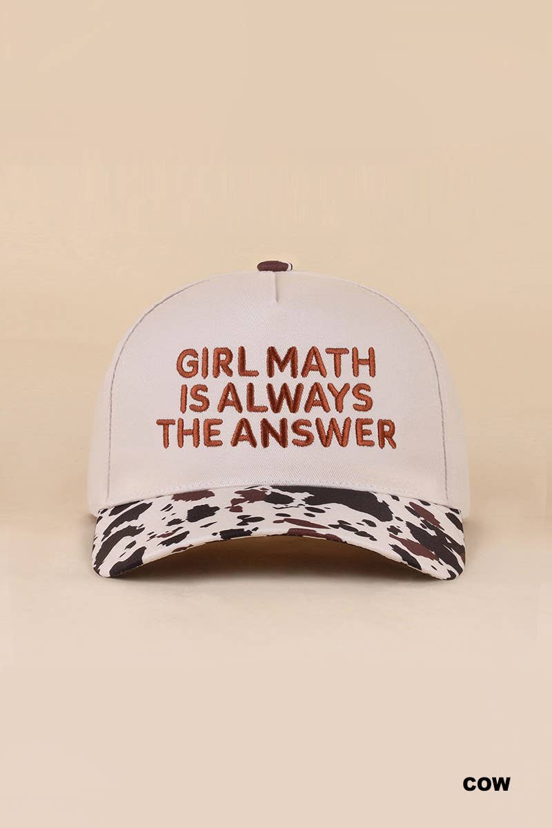 Girl Math Is Always The Answer Two Tone Snapback Hat: COW / 1(ONE SIZE)