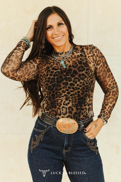 Sassy Leopard Long Sleeve Mesh Top