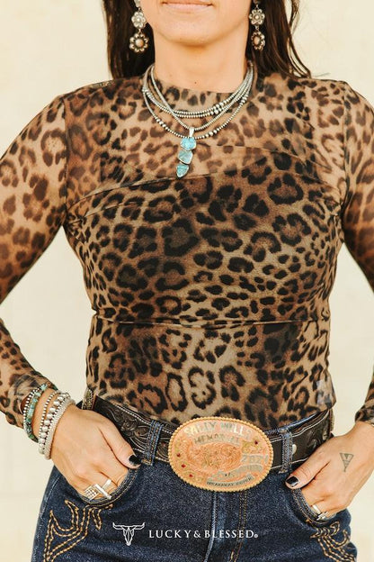 Sassy Leopard Long Sleeve Mesh Top
